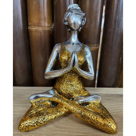 Statue Yogi Femme en résine Or & Argent - 22 cm