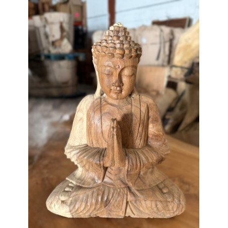 Statue Bouddha Anjali Mudra – Bois de Suar – 30 cm