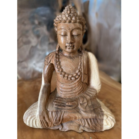 Statue Bouddha Bumisparsha Mala – Bois de Suar – 30 cm