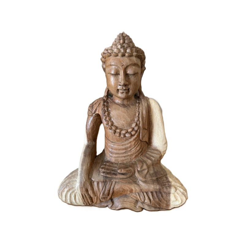 Statue Bouddha Bumisparsha Mala – Bois de Suar – 30 cm