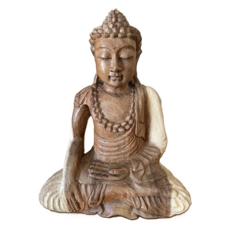 Statue Bouddha Bumisparsha Mala – Bois de Suar – 30 cm