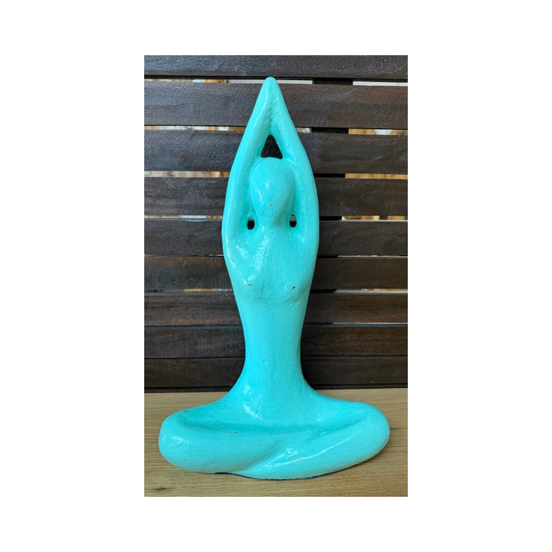 Statue Yogi En Terre Cuite - Turquoise