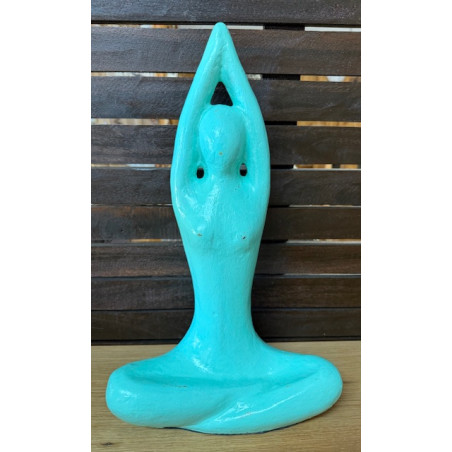 Statue Yogi En Terre Cuite - Turquoise
