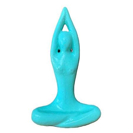 Statue Yogi En Terre Cuite - Turquoise