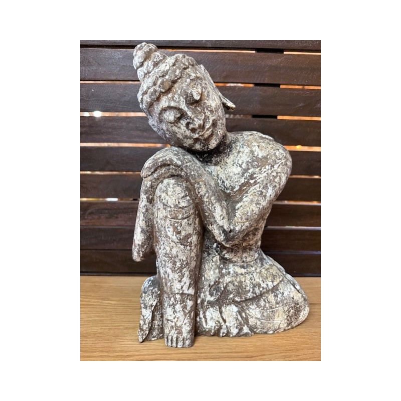 Statue Bouddha Antique – Bois de Suar – 40 cm