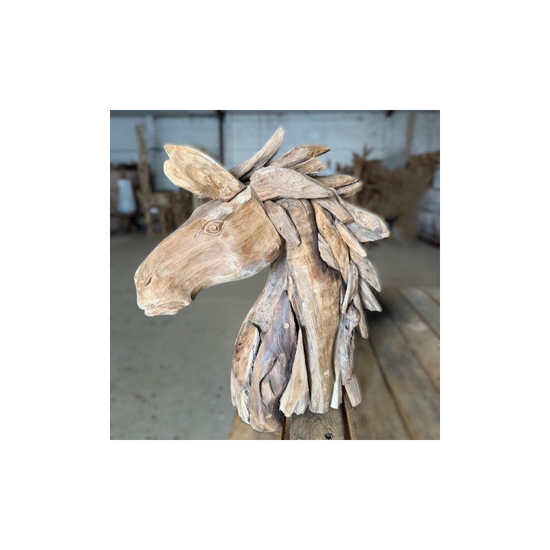 Sculpture Tête de cheval en bois flotté 50x50cm