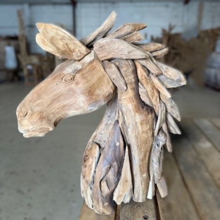 Sculpture Tête de cheval en bois flotté 50x50cm