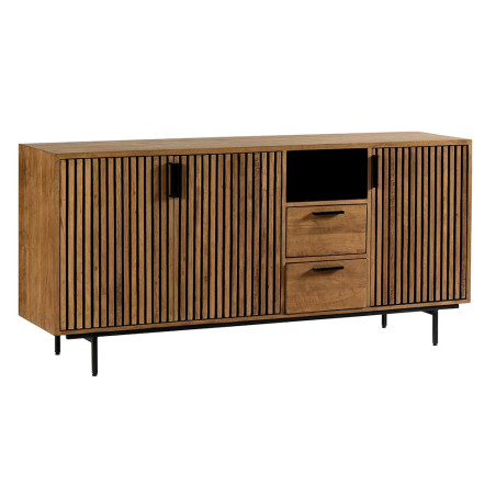 Bahut OPLAND – 3 Portes, 2 Tiroirs, Teck recyclé  & Métal Noir- CASITA