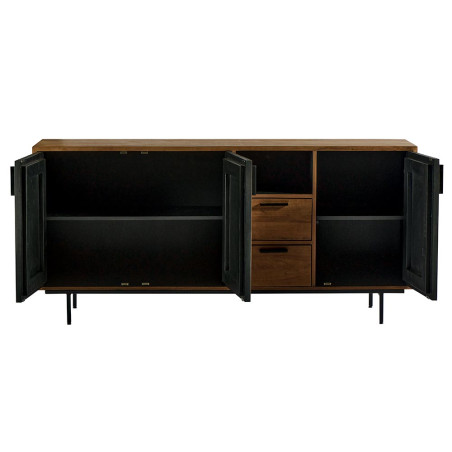 Bahut OPLAND – 3 Portes, 2 Tiroirs, Teck recyclé  & Métal Noir- CASITA