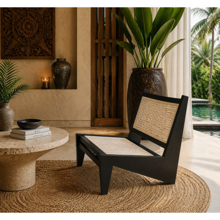 Fauteuil en Teck avec Cannage LAZY Noir - KOHDECO