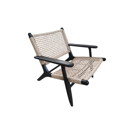Fauteuil en Teck avec Assise Tressée TARM Noir- KOHDECO