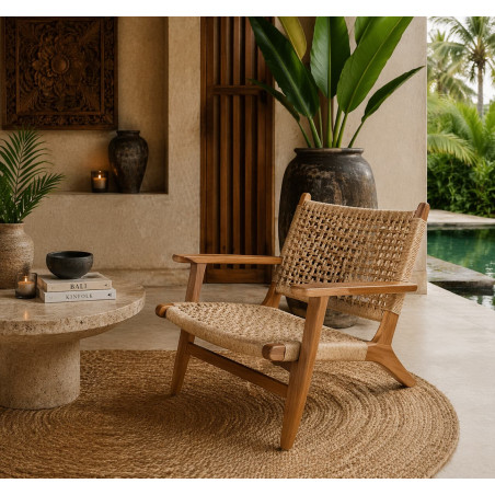 Fauteuil en Teck avec Assise Tressée TARM Naturel- KOHDECO