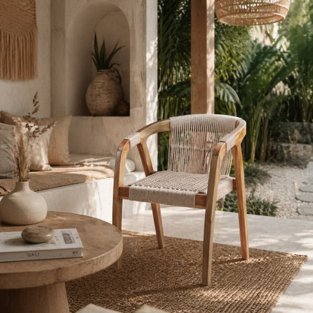 Chaise en Teck avec Assise Tressée LOOM Naturel - KOHDECO