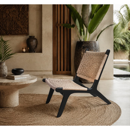 Fauteuil en Teck avec Assise Tressée LOOM Noir - KOHDECO