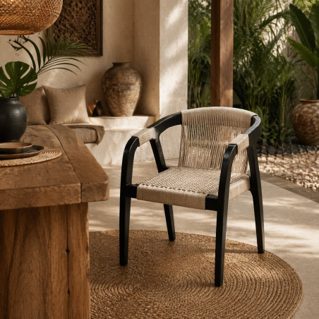 Chaise en Teck avec Assise Tressée LOOM Noir- KOHDECO