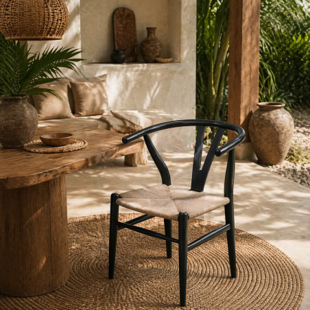 Chaise en Teck Massif et Corde Tressée PAPER Noir - KOHDECO