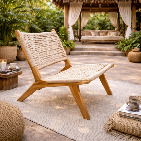 Fauteuil en Teck avec Assise Tressée LOOM Naturel - KOHDECO