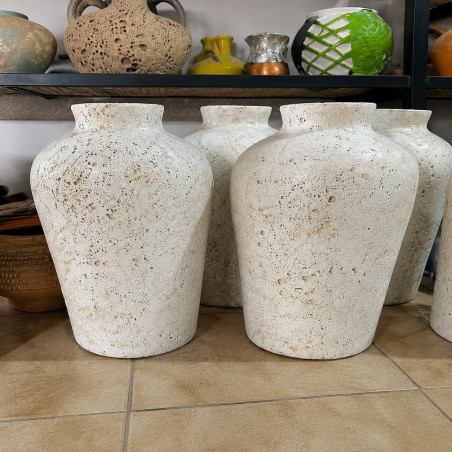 Vase en terre cuite blanc artisanal de Bali hauteur 70 cm