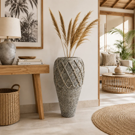 Vase en Terre Cuite Corde Tressée Ciment Bali H80 cm - KOHDECO